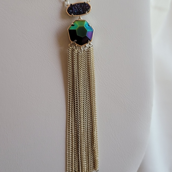 Kendra Scott Long Custom Necklace Multi Drusy Mystic Iridescent Gold - Picture 8 of 14